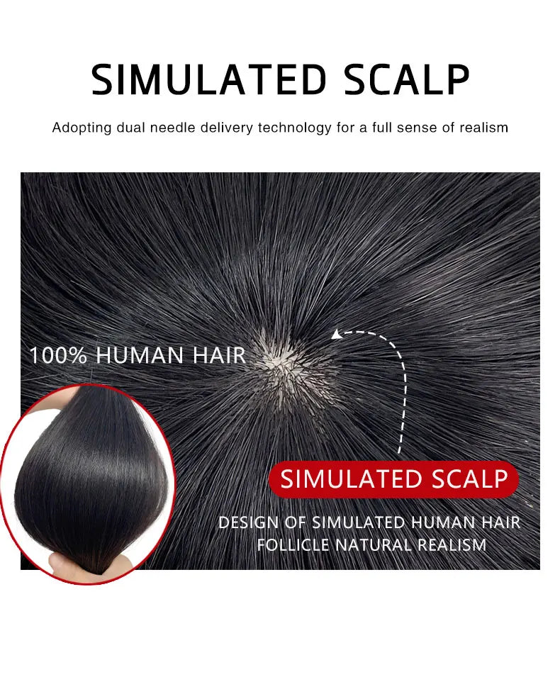 Mens Human Hair Natural Breathable Toupee