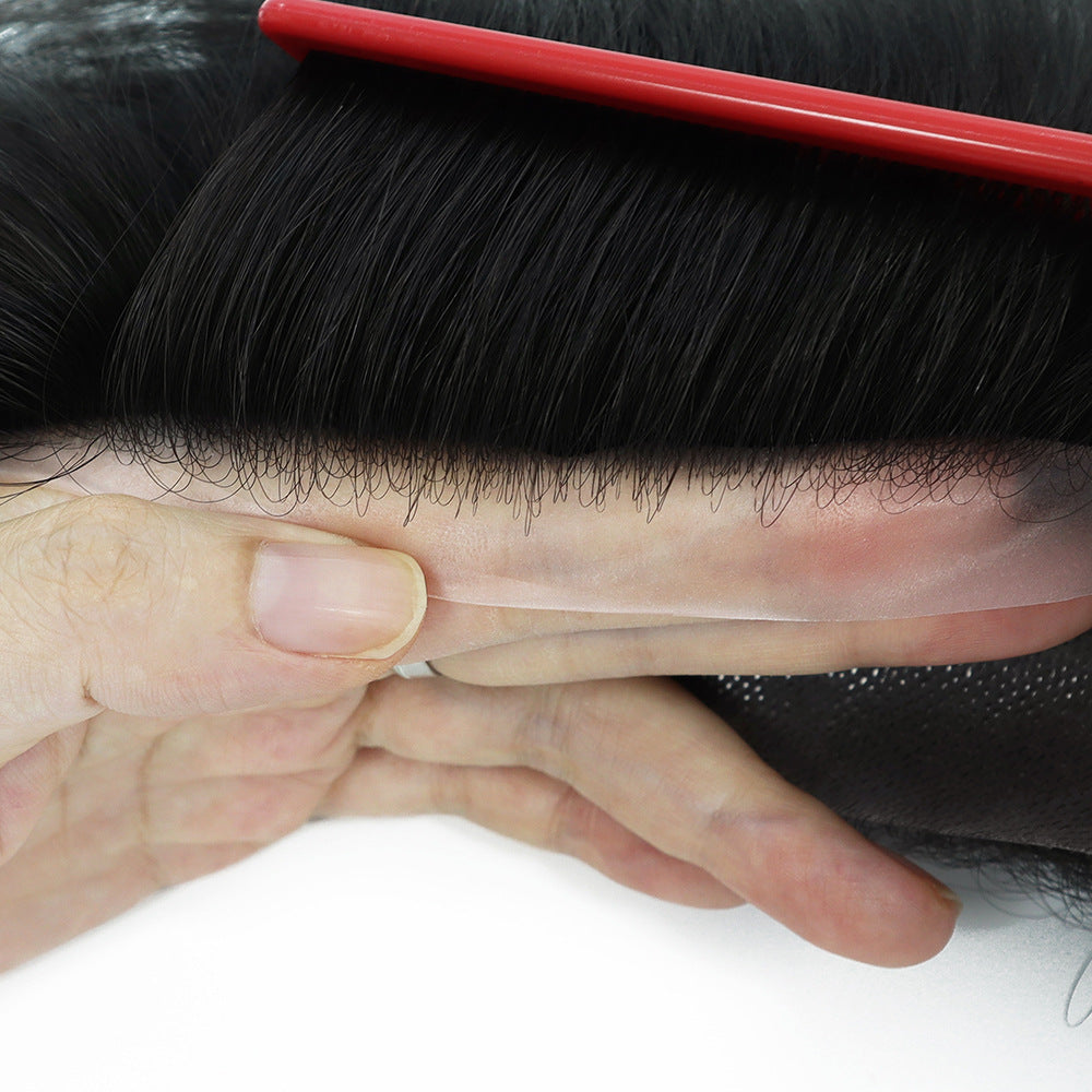 0.06mm Straight Man Toupee V Style Frontal Hairline For Men
